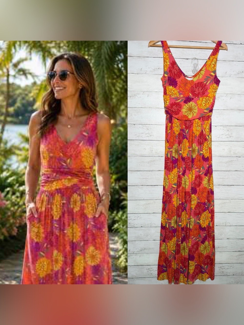 Tabitha Webb Floral Maxi Dress Small Pink Orange Yellow Boho Resort